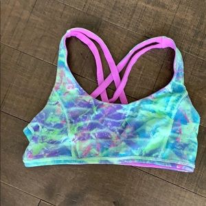 Multi colored and purple reversible bra